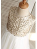 Matte Sequin Ivory Tulle Knee Length Ruffled Flower Girl Dress